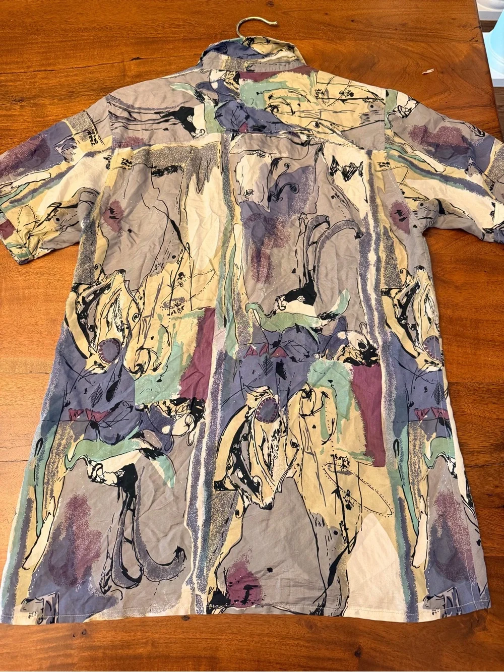 Men's Silk Short-Sleeve Abstract Print Button-Up Shirt - Taupe/Purple